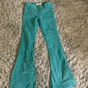 Blue/green corduroy bell bottom low rise pants. Cute, retro, aesthetic, 70s